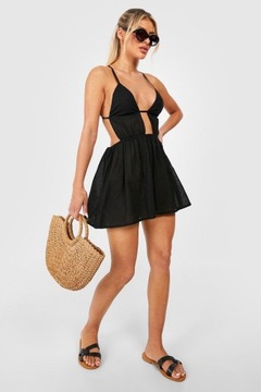 2D1B43 P28 BOOHOO CZARNA SUKIENKA PLAŻOWA MINI CUT OUT M