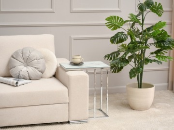 ПРЯМОУГОЛЬНЫЙ МРАМОРНЫЙ СТОЛ НА ВЫСОКИХ НОЖКАХ VASTO БЕЛЫЙ МРАМОР ХРОМ