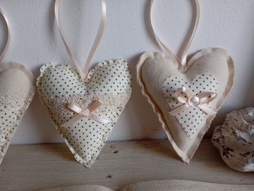 БОЛЬШИЕ ХЛОПКОВЫЕ СЕРДЕЧКИ, КРУЖЕВО, НАБОР 3 шт.