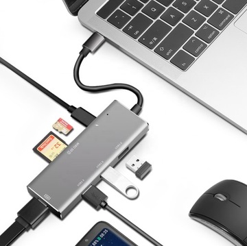 Концентратор USB-C HDMI 4k 3x USB 3.0 Micro SD PD 100 Вт