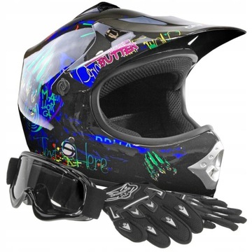 KASK DZIECIĘCY CROSS ENDURO S GOGLE RĘKAWICE