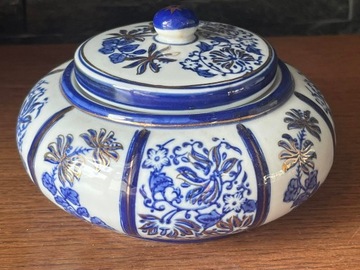 Porcelanowa bomboniera waza cukiernica złoto kobalt