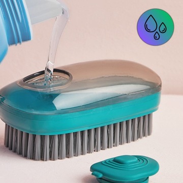 Многофункциональная щетка для чистки обуви с мягким дозатором жидкости.