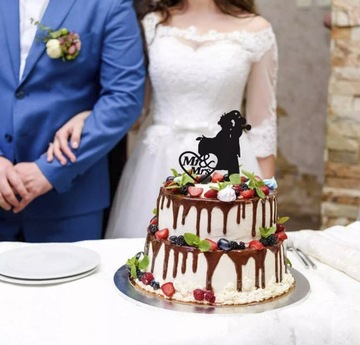 Topper pikker na piku Mr&Mrs czarny na tort ślub