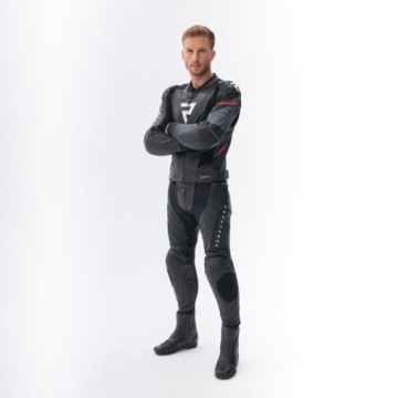 REBELHORN КОЖАНАЯ КУРТКА VELOCE ЧЕРНЫЙ/СЕРЫЙ/ФЛЮО КРАСНЫЙ 48