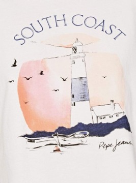Pepe Jeans biały bawełniany t-shirt logo latarnia morska krótki rękaw L