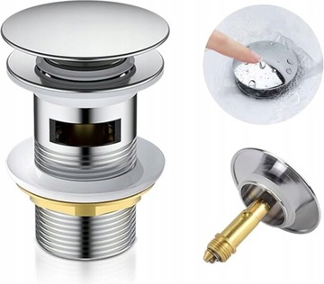 ZESTAW: SYFON UMYWALKOWY DO UMYWALKI + KOREK KLIK-KLAK Z PRZELEWEM SREBRNY