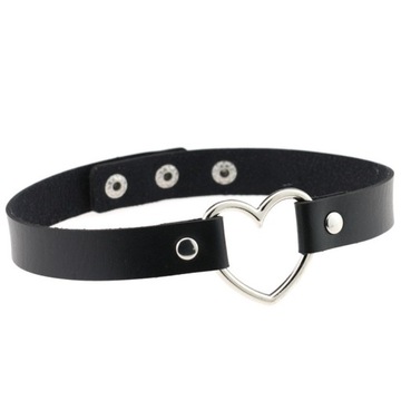 Skórzany Choker Naszyjnik Goth Serce Gotyckie