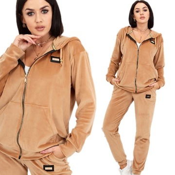 DRES DAMSKI WELUROWY KOMPLET 44 2XL CAMELOWY