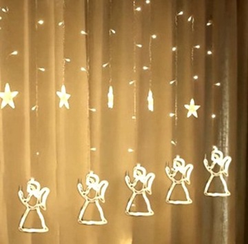 ANIOŁY GIRLANDA NA OKNO KURTYNA ŚWIĄTECZNA LAMPKI CHOINKOWE LED ILUMINACJA