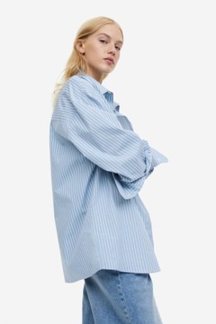 H&M paski błękitna oversize koszula boyfriend prążki niebieska popelinowa S