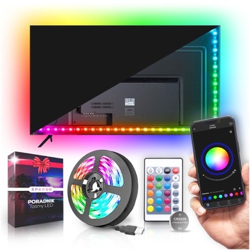 TAŚMA LED 4M RGB USB 5050 Podświetlenie do TV Ledy PILOT APLIKACJA Zestaw