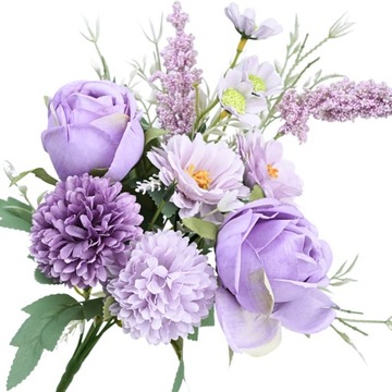 BUKIET SZTUCZNYCH KWIATÓW MIESZANYCH OZDOBA FLORYSTYCZNA 34CM KWIATY RÓŻNE