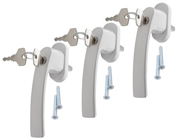 3x ОКОННАЯ РУЧКА, ЗАМОК, КЛЮЧ, БЕЛЫЙ