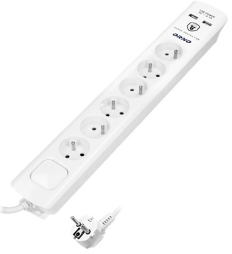 УДЛИНИТЕЛЬ НА 6 РАЗЪЕМОВ ПЛАСТИНКА-ПЕРЕКЛЮЧАТЕЛЬ 3М 2xUSB