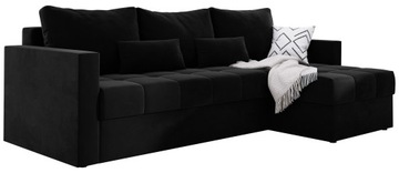 Czarny mały narożnik rozkładany z funkcją spania i pojemnikiem sofa welur