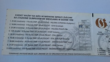 СПАРТА ВРОЦЛАВ - СЕЗОННЫЙ ПРОПУСК 1996 ГОДА - SPEEDWAY SPEEDWAY