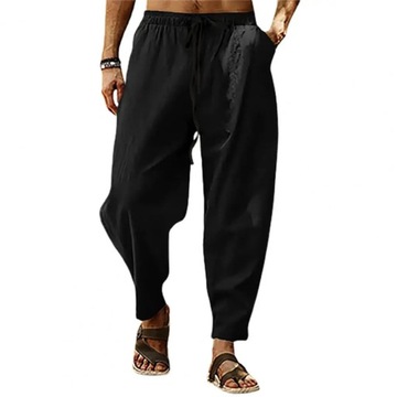 Summer Men's Pants Solid Color Drawstring Loose El
