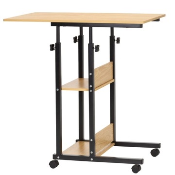 PRZYŁÓŻKOWE BIURKO STOLIK BOCZNY MOBILNE 76-86cm KAWOWY POD LAPTOPA KÓŁKACH