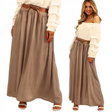 SPÓDNICA DAMSKA SPÓDNICZKA DŁUGA MAXI LETNIA KOBIECA MODNA ZWIEWNA BEŻ 2662