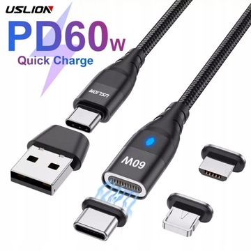 МАГНИТНЫЙ КАБЕЛЬ 1М БЫСТРАЯ ЗАРЯДКА 3А USB C PD