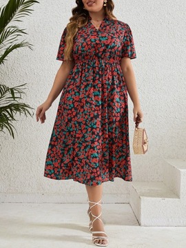 SUKIENKA LETNIA MIDI ROZKLOSZOWANA W KWIATY CASUAL PLUS SHEIN 2XL 44