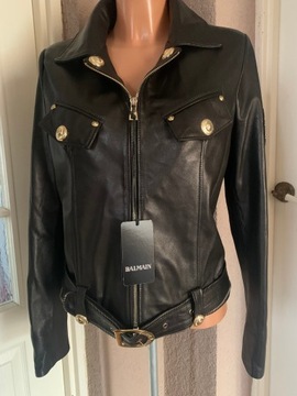 Skórzana parka model Balmain kurtka czarna S/M