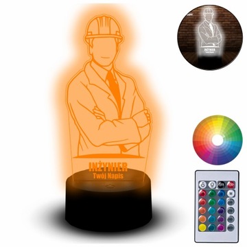 Lampka Led Na Biurko Statuetka 3D Zawód Inżynier Dla Męża Chłopaka Praca
