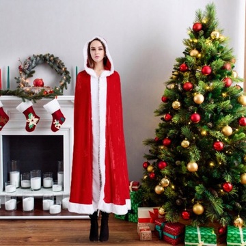 ВЫДАЮЩЕЕСЯ ДЛИННОЕ ПАЛЬТО САНТА-КЛАУСА С КАПЮШОНОМ