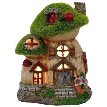 Domek Wróżki Figurka Ogrodowa Ozdoba Lampka Solar