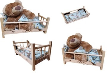 DUŻE DREWNIANE łóżeczko dla LALEK+POŚCIELSerceFOLK