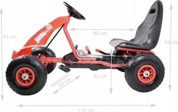 Чемпионский ГОКАРТ С ПЕДАЛЯМИ, НАДУВАННЫМИ КОЛЕСАМИ, ТОРМОЗАМИ