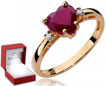 Różowe złoto pierścionek serce Rubin Diamenty 585