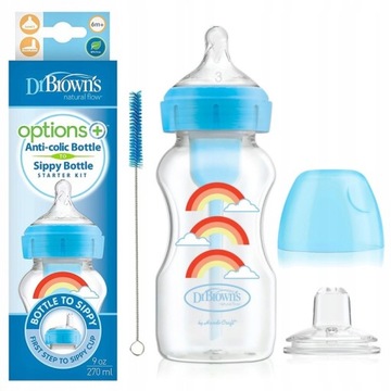 Dr Brown's OPTIONS ZESTAW od Butelka do Kubka 270 ml + Smoczek 6m + Ustnik