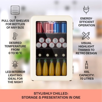 Lodówka na napoje PopLife 70, 70 l, 0-10°C, retro