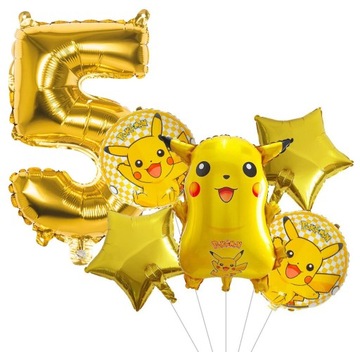 BALON CYFRA 5 PIĘĆ LAT URODZINY POKEMON PIKACHU