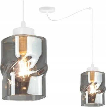 LAMPA WISZĄCA PAJĄK ŻYRANDOL 1 PŁOMIENNA SZKLANY KLOSZ SUFITOWA AURA GRAFIT