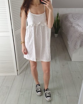 Asos biała letnia sukienka ażurowa falbanka 36 S