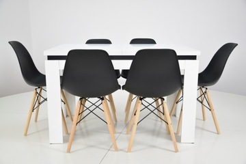 Комплект из 6 черных стульев и РАСШИРЯЕМОГО стола 1,6 м.