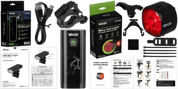 ПЕРЕДНИЙ ВЕЛОСИПЕДНЫЙ ФОНАР 3xLED + ЗАДНИЙ ВЕЛОСИПЕДНЫЙ ФОНАРЬ USB-C PRO VAYOX