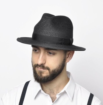Kapelusz letni męski czarny fedora GUSTAVO r. 59