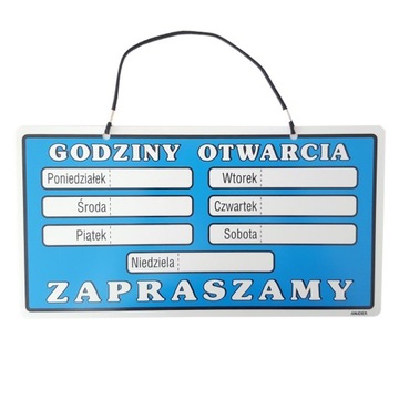 Tabliczka informacyjna GODZINY OTWARCIA pon..wt..