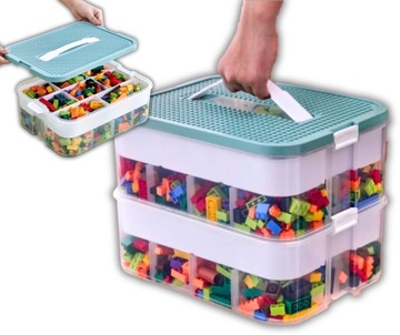 PUDEŁKO NA KLOCKI POJEMNIK NA LEGO PLASTIKOWE Z PRZEGRÓDKAMI 2 POZIOM