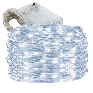 LAMPKI DRUCIKI 100 LED NA BATERIE BIAŁY ZIMNY DRUCIK 10M CHOINKOWE GIRLANDA
