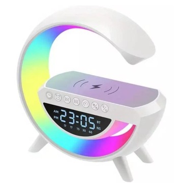 Lampka LED GAMINGOWA RGB Głośnik Ładowarka INDUKCYJNA QI Zegar Radio budzik