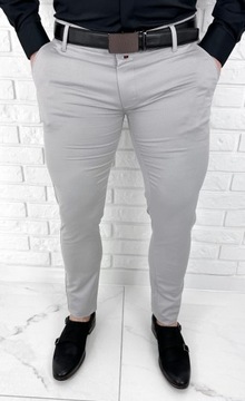 Jasnoszare eleganckie spodnie meskie slim fit Stylovy D-1100 - 33