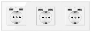 Gniazdo potrójne 6×USB gniazdko szklane bez bolcem