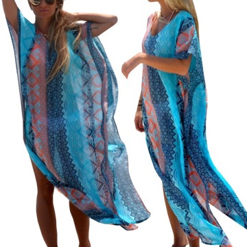 LETNIA ZWIEWNA SUKIENKA BOHO PAREO TUNIKA PLAŻOWA