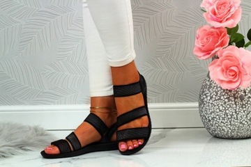 CZARNE SANDAŁY DAMSKIE SPORTOWE LATO PŁASKI SPÓD