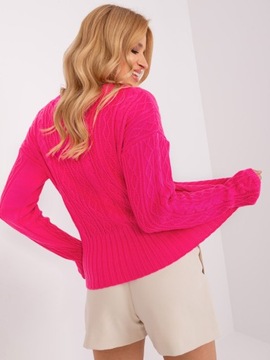 FUKSJA ROZPINANY sweter w warkocze z DEKOLTEM V 61P one size